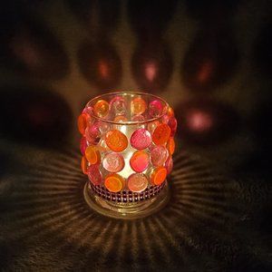 Round Glass Luminary Vase 4" Tall x 3" Wide Orange & Pink
